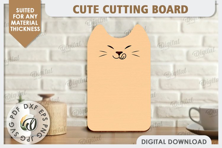 Cute Cat Cutting Board Laser Cut Design. Serving (4838993)