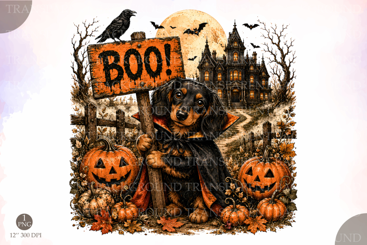 Cute Dachshund Halloween PNG, Boo Dog PNG