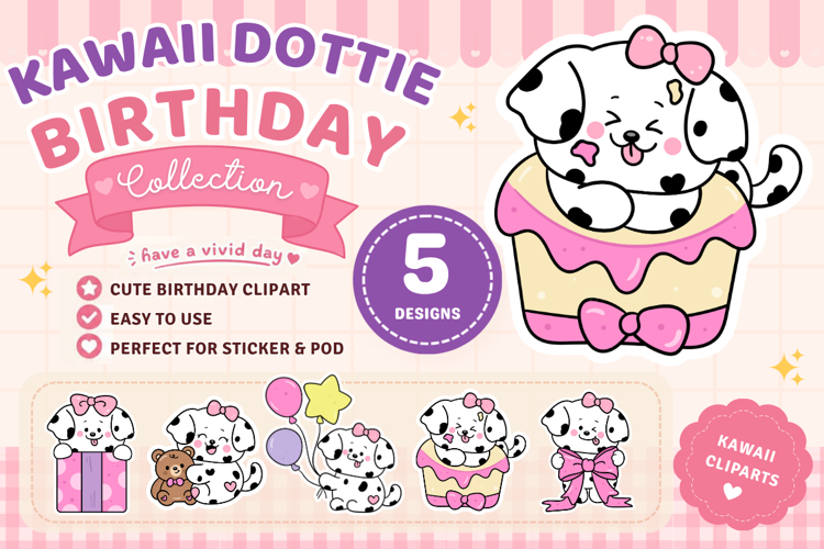 Cute Dalmatian Puppy Birthday Clipart PNG Kawaii Dog example image 1