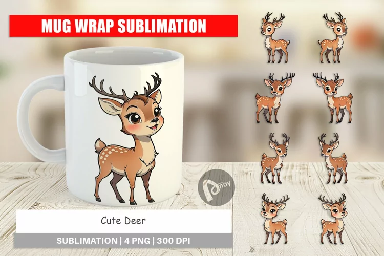 Mug Wrap Design Cute Deer
