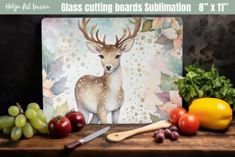 Christmas Glass Cutting Boards Kitchen | Cute deer