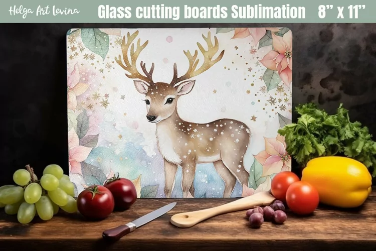 Christmas Glass Cutting Boards Kitchen | Cute deer