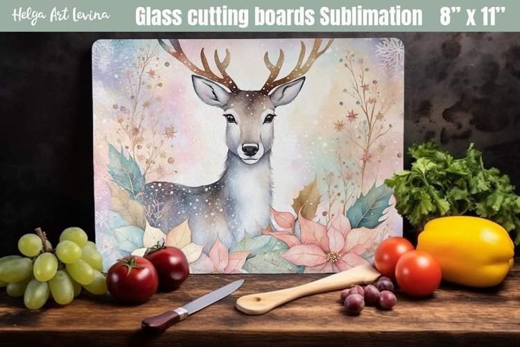 Christmas Glass Cutting Boards Kitchen | Cute deer example image 1