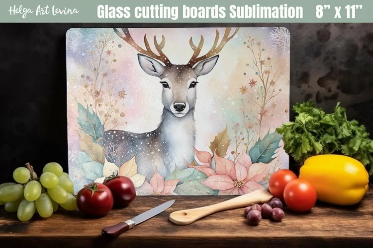 Christmas Glass Cutting Boards Kitchen | Cute deer