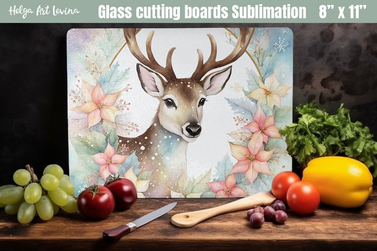 Christmas Glass Cutting Boards Kitchen | Cute deer