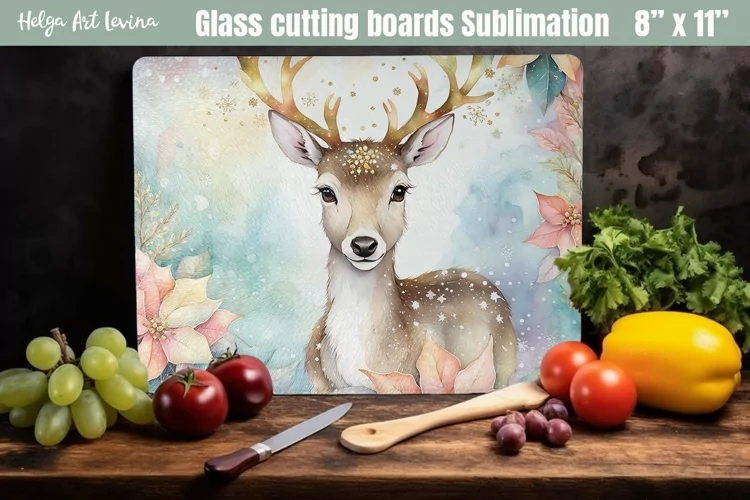 Christmas Glass Cutting Boards Kitchen | Cute deer