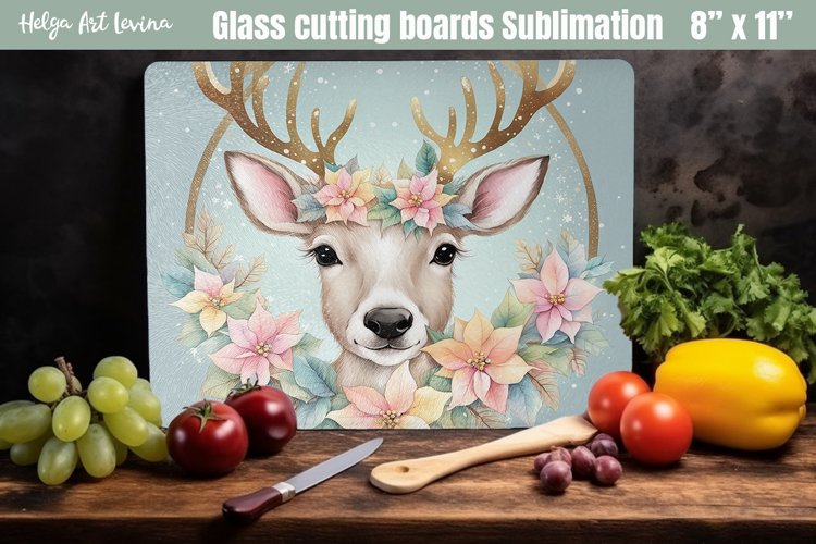 Christmas Glass Cutting Boards Kitchen | Cute deer