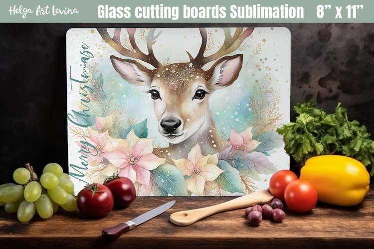 Christmas Glass Cutting Boards Kitchen | Cute deer
