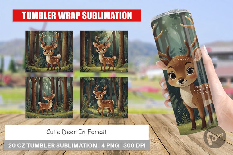 Tumbler Wrap Cartoon Deer in Forest