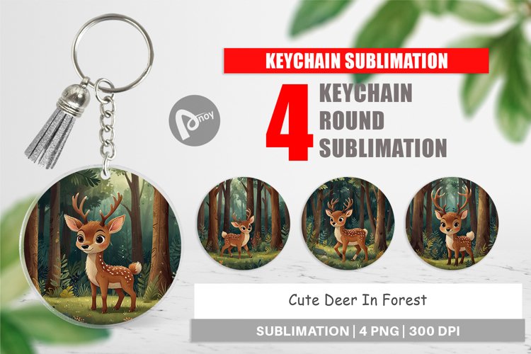 Keychain Cartoon Deer in Forest