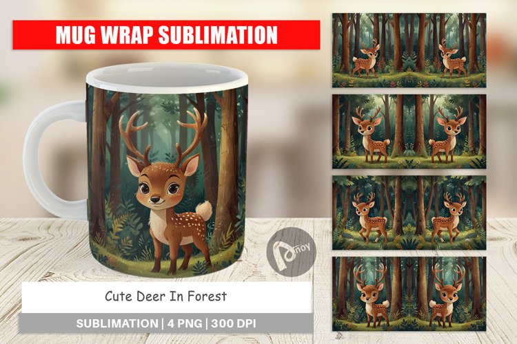 Mug Wrap Design Cartoon Deer in Forest