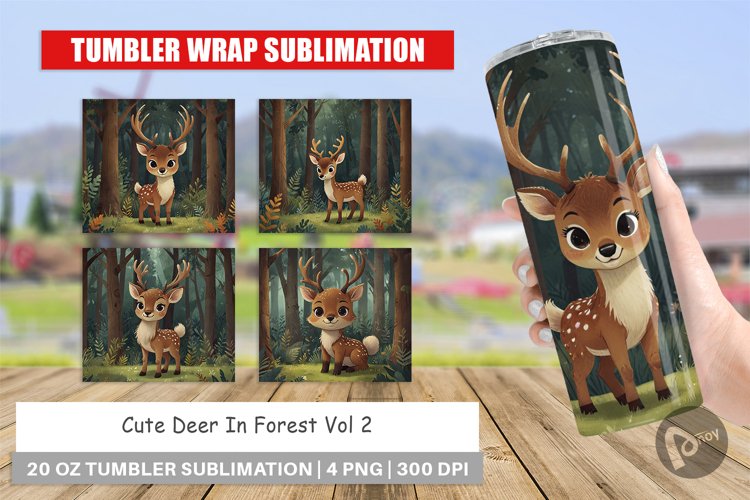 Tumbler Wrap Cartoon Deer in Forest