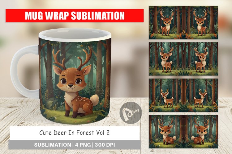 Mug Wrap Design Cartoon Deer in Forest