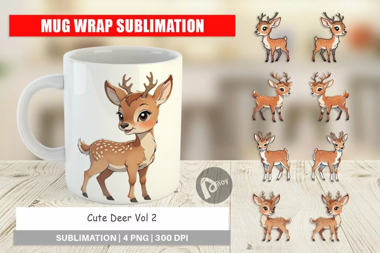 Mug Wrap Design Cute Deer
