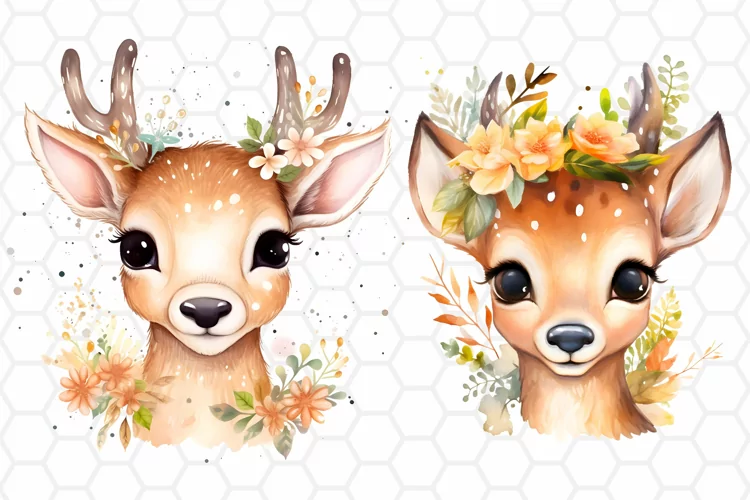 Cute Deer Watercolor Clipart Designs, Sublimation PNG