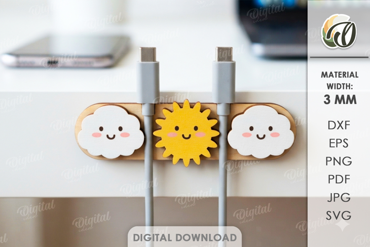 Cute Desktop Cable Manager Laser Cut. Cable Organizer SVG