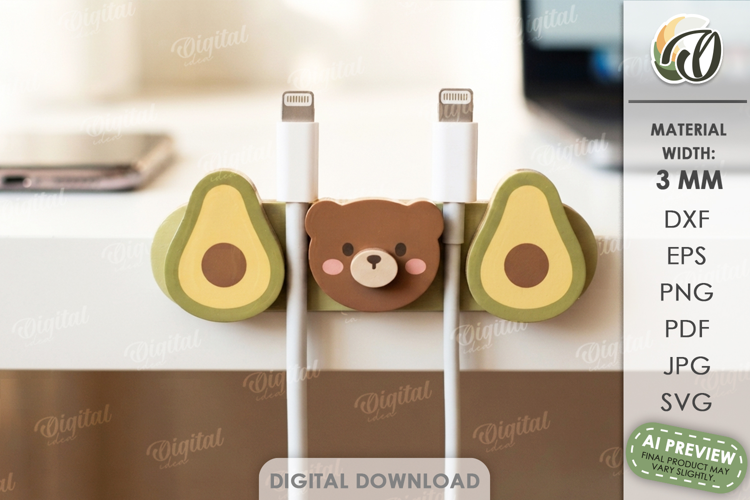 Cute Desktop Cable Manager Laser Cut. Cable Organizer SVG