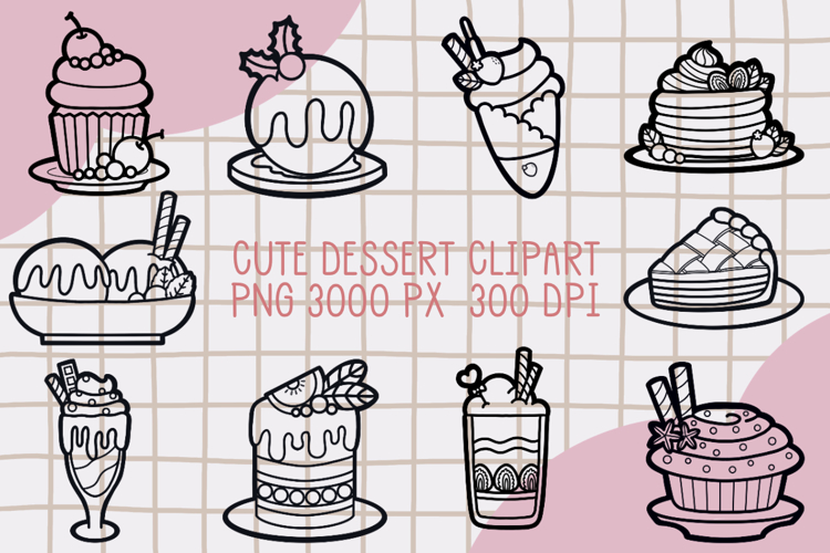 Cute Outline Dessert Clipart PNG set 1