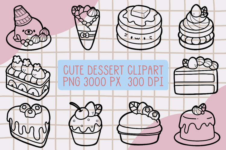 Cute Outline Dessert Clipart PNG set 10