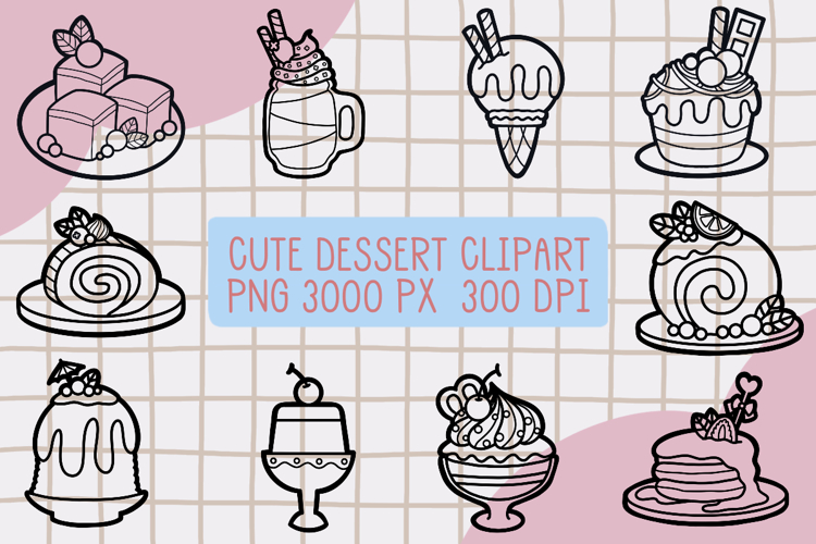 Cute Outline Dessert Clipart PNG set 2
