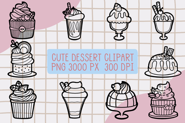 Cute Outline Dessert Clipart PNG set 4