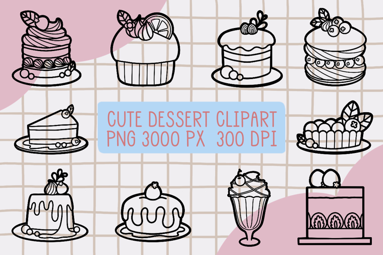 Cute Outline Dessert clipart png set 5