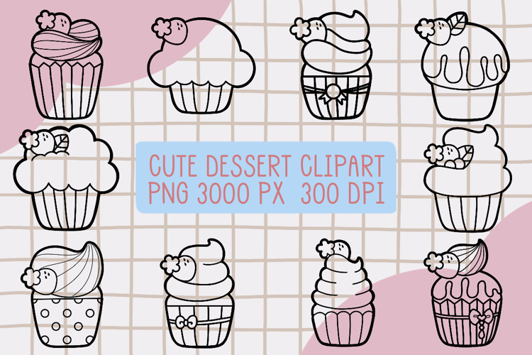 Cute Outline Dessert Clipart png set 6