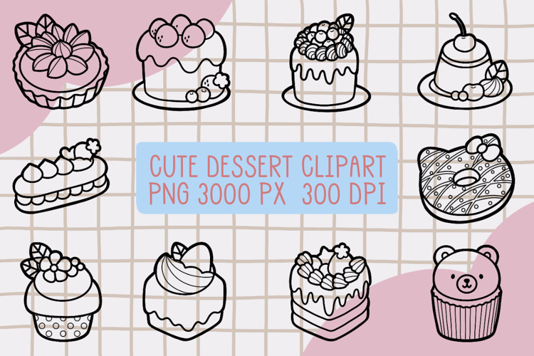Cute Outline Dessert Clipart PNG set 8
