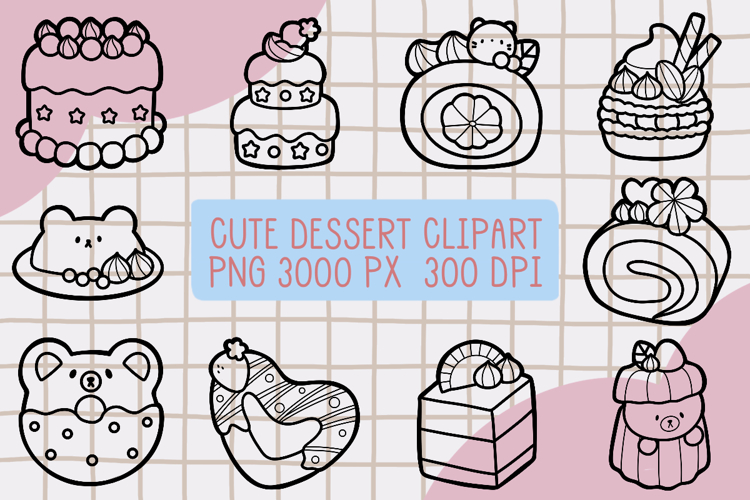 Cute Outline Dessert Clipart png set 9