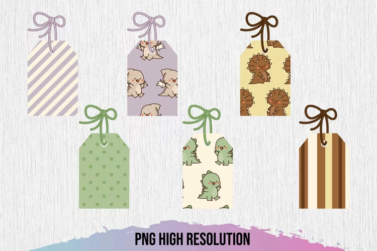 Cute Dino Tag Set - Scrapbooking PNG