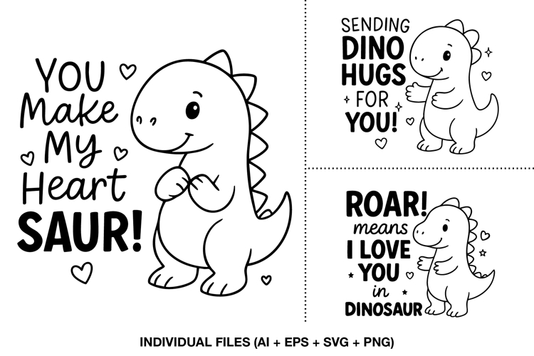 Cute Dino Valentine SVG, Kids Love Quotes PNG, Love Line Art