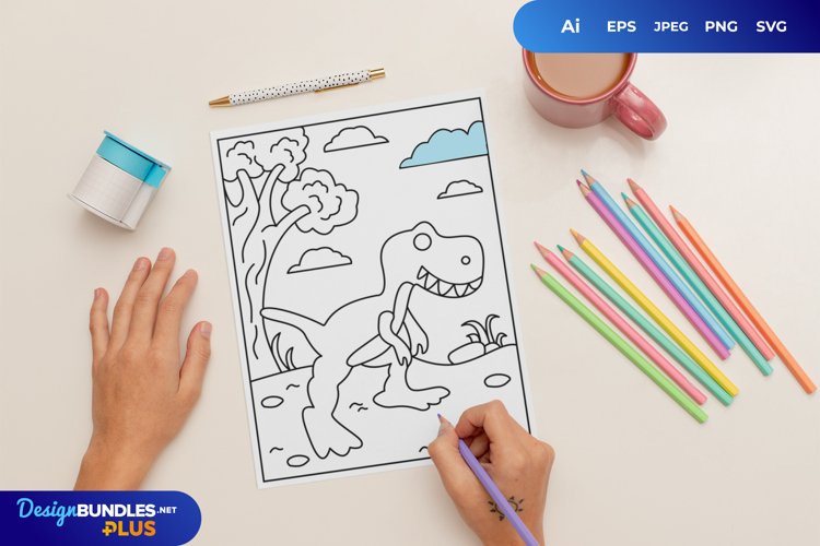 T-Rex in The Forest Coloring Page example image 1