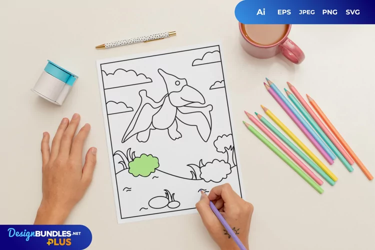 Cute Pterodactyl Coloring Page