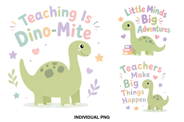 Cute Dinosaur Teacher PNG for Educator T-Shirt Designs