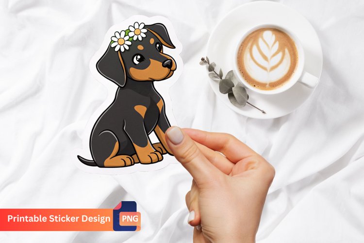 Cute Doberman Puppy Flower Sticker, Cute Animal Sticker