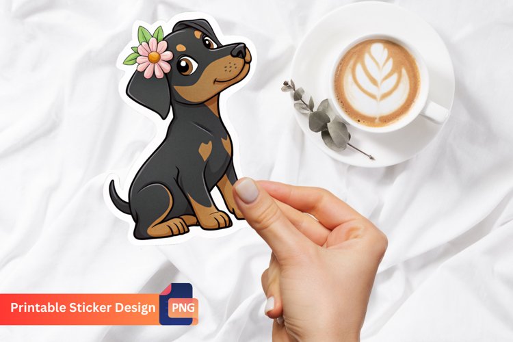 Cute Doberman Puppy Flower Sticker, Cute Animal Sticker