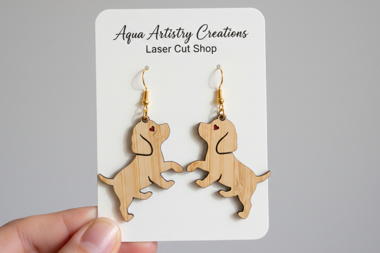Cute Dog Earrings with Engraved Heart - Laser Cut SVG