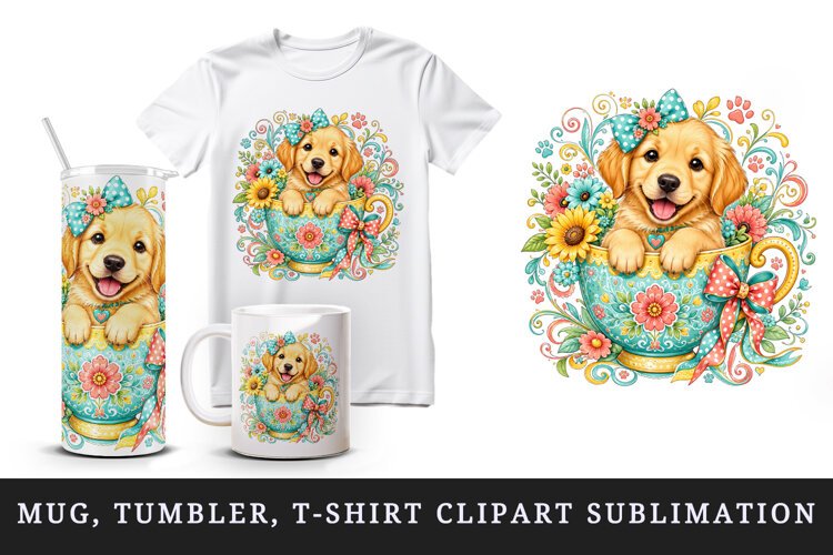 Cute dog tumbler, mug wrap, clipart sublimation design example image 1