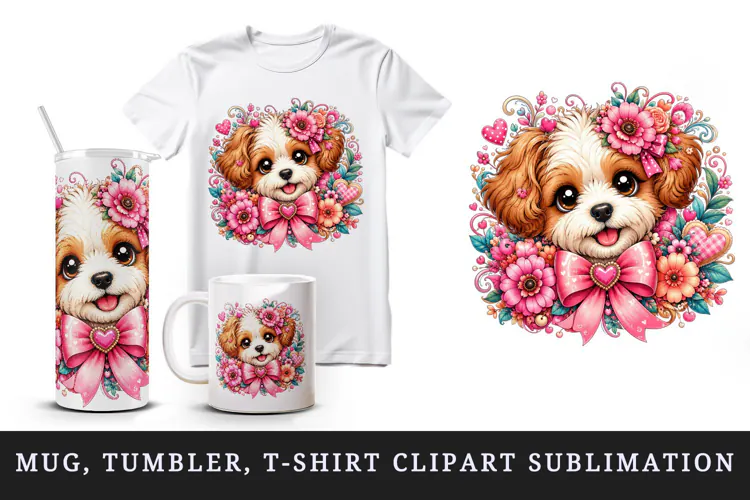 Cute dog tumbler, mug wrap, clipart sublimation design