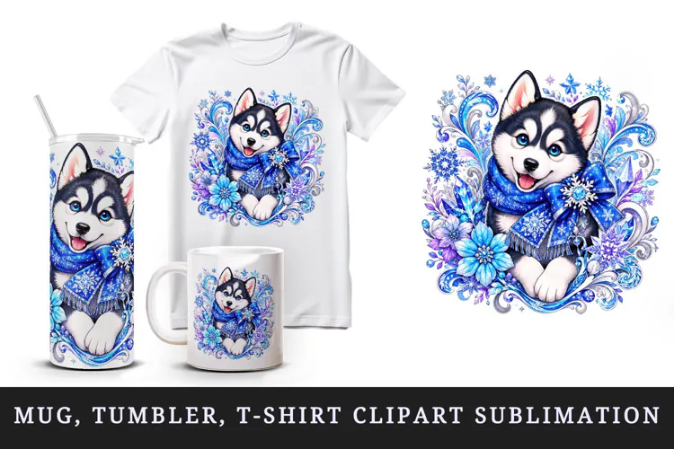 Cute dog tumbler, mug wrap, clipart sublimation design