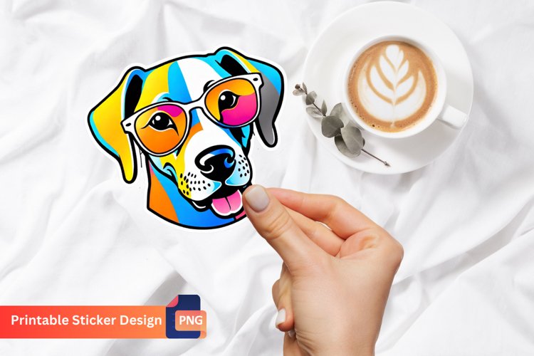 Cute Dog Sticker Design, Dog Summer Sticker Template