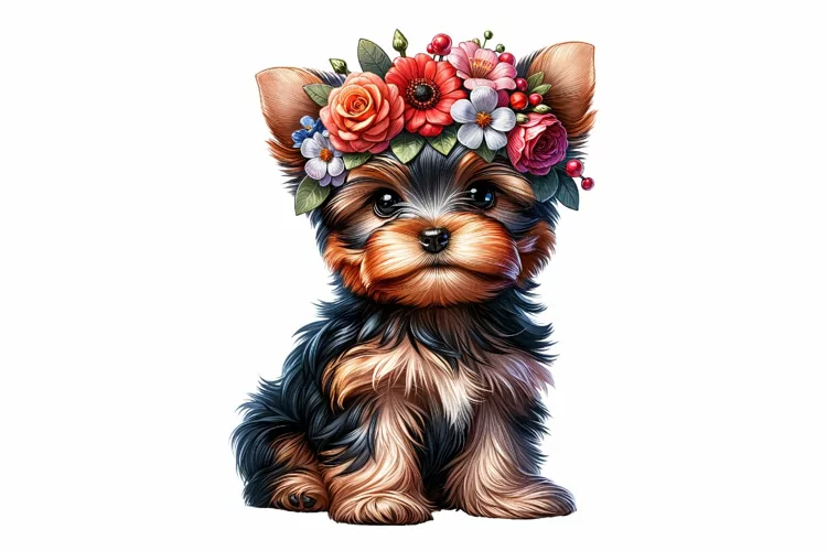 Cute Yorkshire Terrier Clipart Sublimation PNG Design