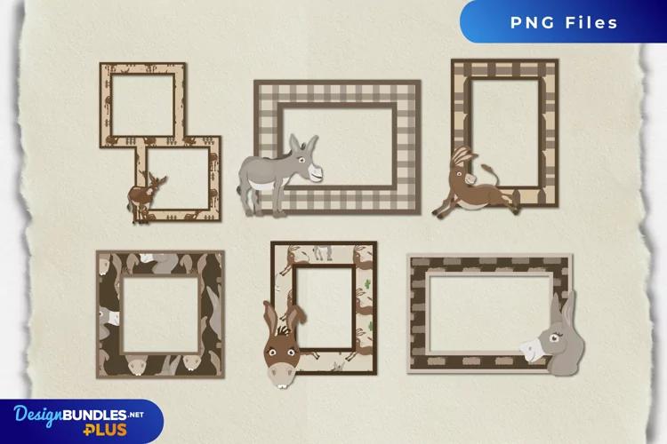 Cute Donkey with Vintage Color Seamless Pattern Frames