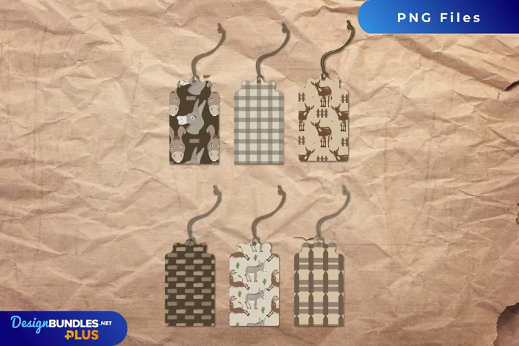 Cute Donkey with Vintage Color Seamless Pattern Shaped Tags