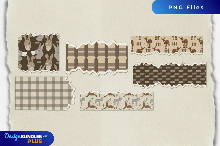 Cute Donkey with Vintage Color Seamless Pattern Torn Paper