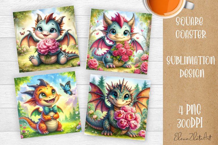 Cute dragon Square Coaster Sublimation Desig