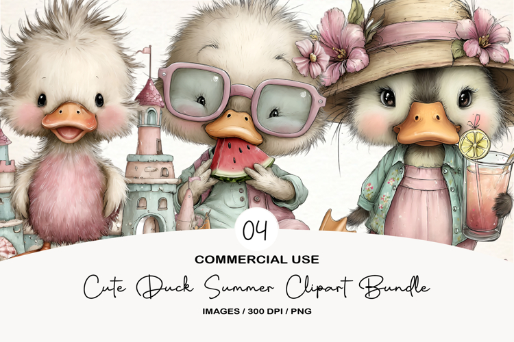 Cute Duck Summer Clipart Sublimation
