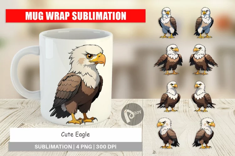 Mug Wrap Design Cute Eagle