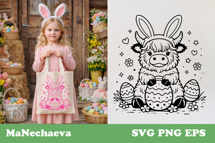 Easter Highland Cow SVG | Cute Bunny Sublimation