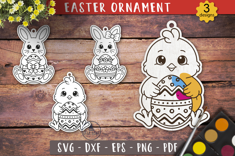 Cute Easter Bunny Chick Ornament SVG Painting Toy